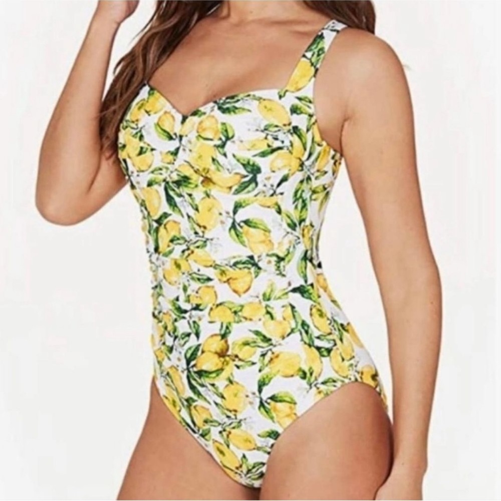 Niptuck Joanne Twist Front One Piece Swimsuit Suit Size 12 Lemon Print